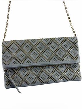 Lulu’s Gray Studded Foldover‎ Clutch Crossbody Bag Gold Chain